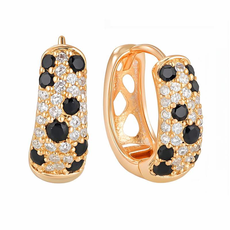 18K Gold-finished Splendor Huggies Earrings (Black & White)